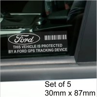 5 x FORD GPS Tracking Device Security WINDOW Stickers 87x30mm-Fiesta, Mondeo, Escort, Focus, Mustang, Fusion, Ka, Car,Van Alarm Tracker